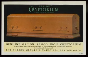 Prints of Iron Cryptorium. ca. 1928, GALION CRYPTORIUM. THE UNDER-GROUND MAUSOLEUM. GENUINE GALION ARMCO IRON CRYPTORIUM Vintage Postcard Prints: Iron Cryptorium print, a 1928 advertisement