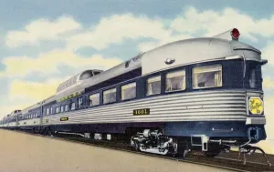 Prints of Wabash Dome Streamliner. ca. 1950, Midwestern USA, MOST MODERN TRAIN IN AMERICA. The new Wabash dome streamliner Blue Bird leaves St. Louis every morning and leaves Chicago every afternoon Vintage Postcard Prints: Wabash Dome Streamliner Print