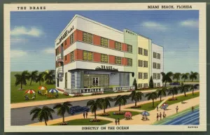 Prints of The Drake Hotel in Miami Beach. ca. 1938, Miami Beach, Florida, USA, THE DRAKE, MIAMI BEACH, FLORIDA. DIRECTLY ON THE OCEAN. The Drake Hotel, Ocean Drive at 15th St. Miami Beach, Florida Vintage Postcard Prints: Print of The Drake Hotel in Miami Beach, 1938