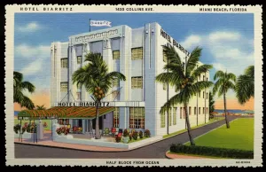 Prints of Hotel Biarritz. ca. 1936, Miami Beach, Florida, USA, HOTEL BIARRITZ, 1435 COLLINS AVE. MIAMI BEACH, FLORIDA. HALF BLOCK FROM OCEAN. HOTEL BIARRITZ, 1435 Collins Avenue Vintage Postcard Prints: Hotel Biarritz Print, 1936 Miami Beach
