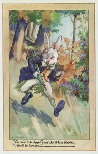Prints of Oh Dear Oh Dear said the White Rabbit, I Shall Be So Late Postcard by K. Nixon, Based on Alice in Wonderland by Lewis Carroll. ca Vintage Postcard Prints: White Rabbit Postcard Print