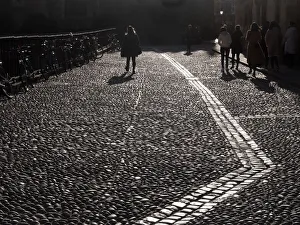 Walking in Radcliffe Square, Oxford, early winter morning Walking in Radcliffe Square, Oxford, early winter morning