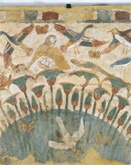 Wall painting depicting flora and fauna of marshes along the River Nile, from the tomb of Neferhetep, detail Wall painting depicting flora and fauna of marshes along the River Nile, from the tomb of Neferhetep, detail