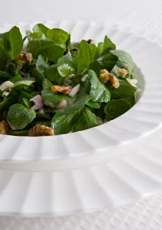 Watercress and walnut salad, close-up Watercress and walnut salad, close-up