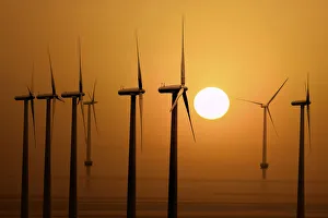 Wind turbines in Copenhagen Harbour, sunset Wind turbines in Copenhagen Harbour, sunset