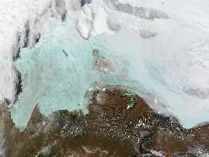 The winter sea ice in the east Siberian Sea. True-colour Moderate Resolution Imaging The winter sea ice in the east Siberian Sea. True-colour Moderate Resolution Imaging