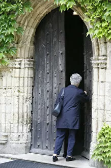 Images Dated 11th February 2000: Woman walking into Saint-Pierre of Solesmes abbey church