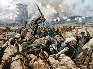 World War I: Battle of Loos. Scottish regiments, with bayonets drawn, charging World War I: Battle of Loos. Scottish regiments, with bayonets drawn, charging