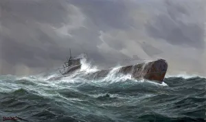 World War II 9139-1945: Submarine at sea 1943'. German navy U-boat travelling World War II 9139-1945: Submarine at sea 1943'. German navy U-boat travelling