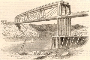 Wrought iron tubular trussed bridge over the river Wye at Chepstow, c1885. This bridge Wrought iron tubular trussed bridge over the river Wye at Chepstow, c1885. This bridge