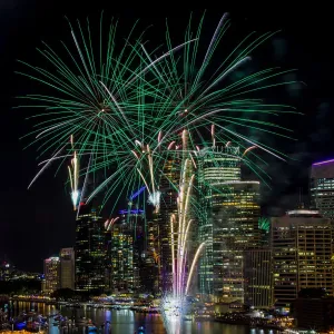 Riverfire Print: Aerial Display Over Brisbane