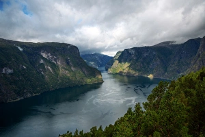 Aerial View of Aurlandsfjord From Stegastein Viewpoint, Flam, Sogn og Fjordane County, Norway Aerial View of Aurlandsfjord From Stegastein Viewpoint, Flam, Sogn og Fjordane County, Norway