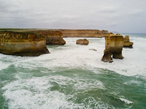 Aerial view of Limestone formations east of Loch Ard Gorge, 12 Apostles, Great Ocean Road Aerial view of Limestone formations east of Loch Ard Gorge, 12 Apostles, Great Ocean Road