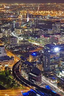Aerial view of Melbournes docklands area at night Aerial view of Melbournes docklands area at night