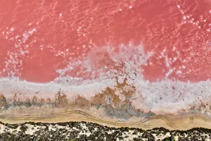 Aerial view over a pink salt lake in South Australia Aerial view over a pink salt lake in South Australia