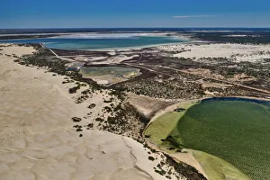 Aerial view of Sand dunes and lake at Point Sinclair - Penong, South Australia Aerial view of Sand dunes and lake at Point Sinclair - Penong, South Australia