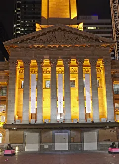 Architectural detail of Brisbanes City Hall at Night Architectural detail of Brisbanes City Hall at Night