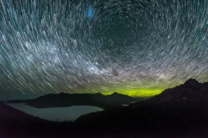 Aurora Australis or Southern Lights and Star Trails over Wineglass Bay, Freycinet Peninsula, Tasmania Aurora Australis or Southern Lights and Star Trails over Wineglass Bay, Freycinet Peninsula, Tasmania
