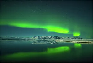 Aurora Borealis at Jokulsarlon lagoon in winter, southern Iceland Aurora Borealis at Jokulsarlon lagoon in winter, southern Iceland
