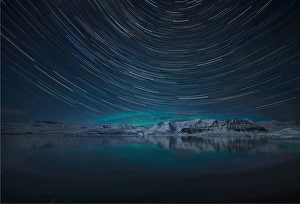 Aurora Borealis and star-trails at Jokulsarlon lagoon in winter, southern Iceland Aurora Borealis and star-trails at Jokulsarlon lagoon in winter, southern Iceland