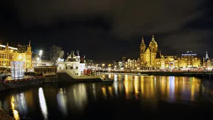 Basilica of St Nicholas and train station at night Basilica of St Nicholas and train station at night