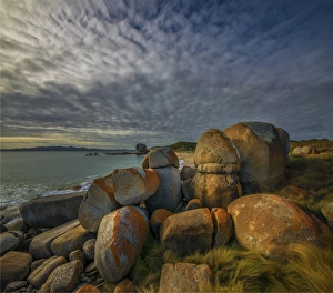 Castle rock and Marshall bay, Flinders Island, Bass Strait, Tasmania, Australia Castle rock and Marshall bay, Flinders Island, Bass Strait, Tasmania, Australia
