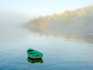 Dinghy in the fog. Port Lincoln. South Australia Dinghy in the fog. Port Lincoln. South Australia