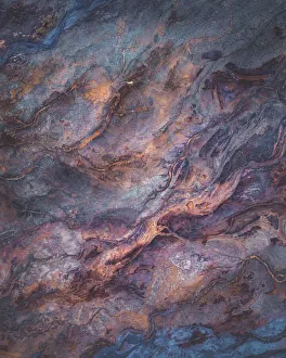 Drone photograph looking directly down on mine tailing patterns, Kalgoorlie, Australia Drone photograph looking directly down on mine tailing patterns, Kalgoorlie, Australia