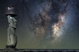 Easter Island head statue Moai under the Milky Way Easter Island head statue Moai under the Milky Way