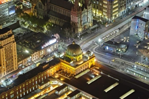Elevated view of Flinders street station at night Elevated view of Flinders street station at night