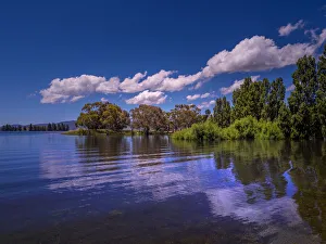 Flooding after heavy rains at Lake Jindabyne viewpoint, Snowy mountains Flooding after heavy rains at Lake Jindabyne viewpoint, Snowy mountains