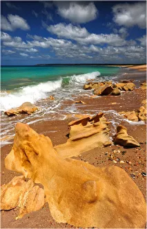 Frasers beach and rocky coastline on the Eastern side of King Island, Bass Strait Frasers beach and rocky coastline on the Eastern side of King Island, Bass Strait