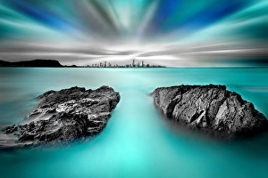 Gold Coast skyline with turquoise colored water Gold Coast skyline with turquoise colored water