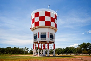 The Heritage Listed 2nd Darwin Control Tower And Water Tank At Australian Aviation Heritage Centre, Darwin, Northern Territory, Australia The Heritage Listed 2nd Darwin Control Tower And Water Tank At Australian Aviation Heritage Centre, Darwin, Northern Territory, Australia