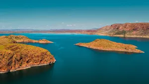 Island in Lake Argyle taken by drone, Australia Island in Lake Argyle taken by drone, Australia