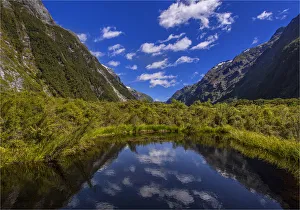 Lagoon reflections, Milford sound, South Island of New Zealand Lagoon reflections, Milford sound, South Island of New Zealand