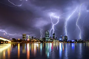 Lightning strikes over the skyline of Perth Western Australia Lightning strikes over the skyline of Perth Western Australia