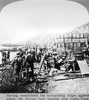 Logistics At Gallipoli; Anzac troops landing supplies near Gaba Tepe, Turkey Logistics At Gallipoli; Anzac troops landing supplies near Gaba Tepe, Turkey