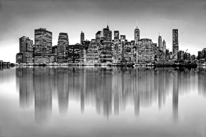 Manhattan skyline from Brooklyn Bridge Park in black and white Manhattan skyline from Brooklyn Bridge Park in black and white