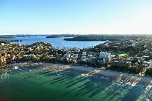 Travel/new south wales nsw northern beaches/manly beach distant sydney skyline Travel/new south wales nsw northern beaches/manly beach distant sydney skyline
