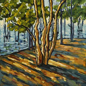 Oil Painting of an Acacia Tree in Wetlands with Early Morning Light Oil Painting of an Acacia Tree in Wetlands with Early Morning Light
