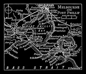 Old engraved map of Melbourne and Port Phillip Old engraved map of Melbourne and Port Phillip