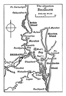 Old engraved map of the situation of Brisbane, Australia Old engraved map of the situation of Brisbane, Australia
