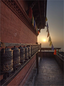 Prayer wheels used in worship, Temple grounds, Swayambunath, Western Himalayas, Nepal Prayer wheels used in worship, Temple grounds, Swayambunath, Western Himalayas, Nepal