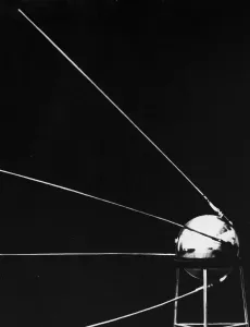 Space Prints: Print of Sputnik I Satellite Displayed on a Stand