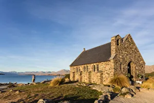 Sunset over the Church of the good Shepherd and Lake Takepo in New Zealand Sunset over the Church of the good Shepherd and Lake Takepo in New Zealand
