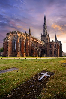 Sunset with Lichfield Cathedral, Lichfield, Staffordshire, England, United Kingdom Sunset with Lichfield Cathedral, Lichfield, Staffordshire, England, United Kingdom