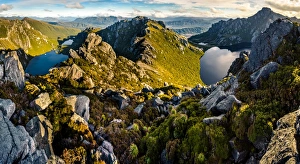 View of Lake Oberon and Lake Uranus from mt Pegasus in Western Arthur Range View of Lake Oberon and Lake Uranus from mt Pegasus in Western Arthur Range