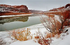 A winter mantle of snow lies along the banks of the Colorado river near Moab in Utah A winter mantle of snow lies along the banks of the Colorado river near Moab in Utah