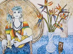 Young Hippie Woman with Baby Oil Painting Young Hippie Woman with Baby Oil Painting